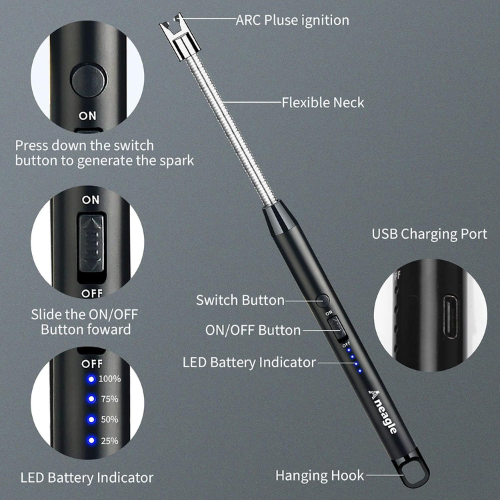 Picture of Electric Gas Lighter for Kitchen Rechargeable Candle Plasma Flameless Windproof USB Lighter 360° Flexible Neck Arc Lighter - NR Mart-2024 - Multicolor