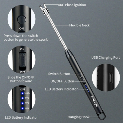 Picture of Electric Gas Lighter for Kitchen Rechargeable Candle Plasma Flameless Windproof USB Lighter 360° Flexible Neck Arc Lighter - NR Mart-2024 - Multicolor