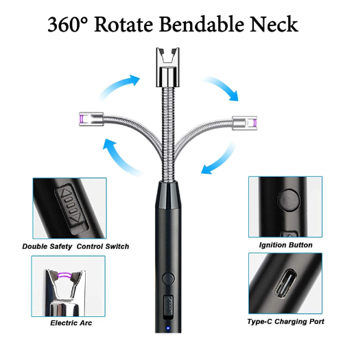 Picture of Electric Gas Lighter for Kitchen Rechargeable Candle Plasma Flameless Windproof USB Lighter 360° Flexible Neck Arc Lighter - NR Mart-2024 - Multicolor