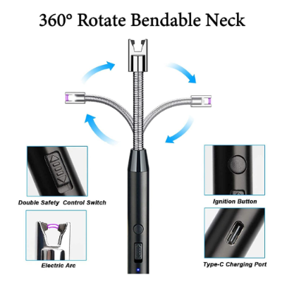 Picture of Electric Gas Lighter for Kitchen Rechargeable Candle Plasma Flameless Windproof USB Lighter 360° Flexible Neck Arc Lighter - NR Mart-2024 - Multicolor