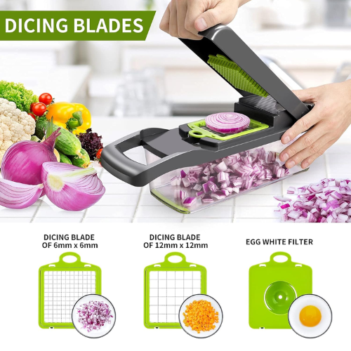 Picture of 12-in-1 Vegetable Chopper and Mando line Slicer - Manual Cutter for Various Vegetables and Fruits -  NR Mart-2024 - Multicolor