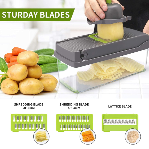 Picture of 12-in-1 Vegetable Chopper and Mando line Slicer - Manual Cutter for Various Vegetables and Fruits -  NR Mart-2024 - Multicolor