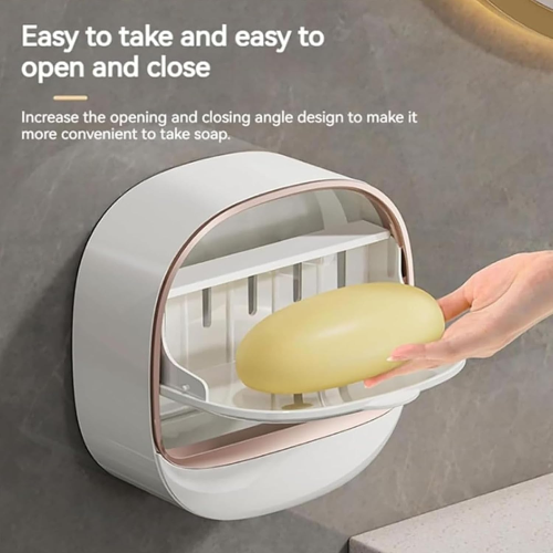 Picture of Soap Holder With Lid Drain Soap Box Punch-Free Flip-Top Soap Dish Creative Waterproof Storage Rack Bathroom Accessories - NR Mart-2024 - Multicolor