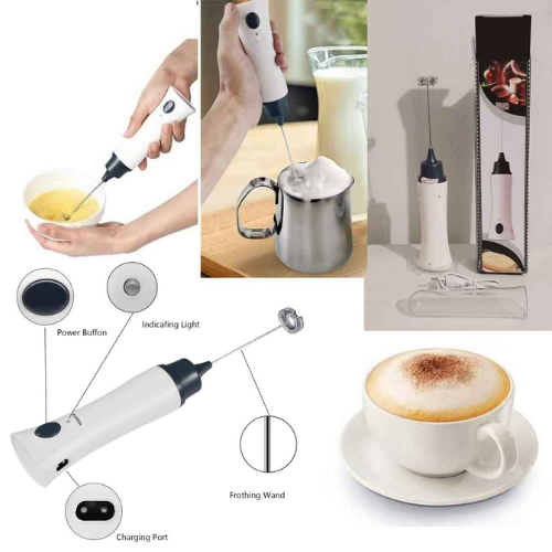 Picture of Household Electric Milk Foamer Rechargeable Handheld Cake Baking Blender Coffee Mixer Egg Beaters Milk Frother -  NR Mart-2024 - Multicolor