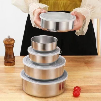 Picture of Stainless Steel Food Box 5 Pieces With Food Grade Plastic Cover - Tiffin Box For Office, School - NR Mart-2024 - Multicolor