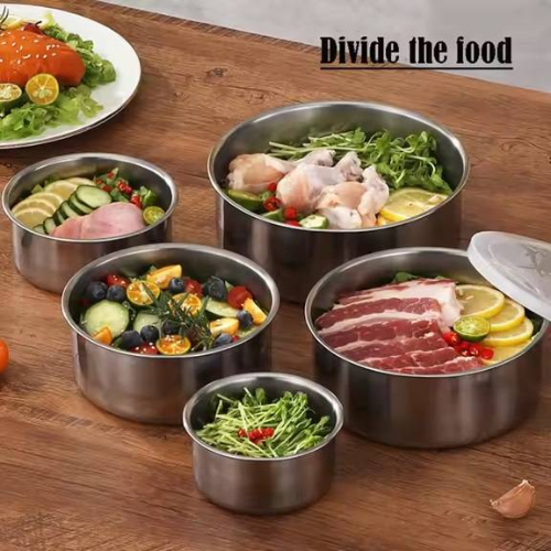 Picture of Stainless Steel Food Box 5 Pieces With Food Grade Plastic Cover - Tiffin Box For Office, School - NR Mart-2024 - Multicolor