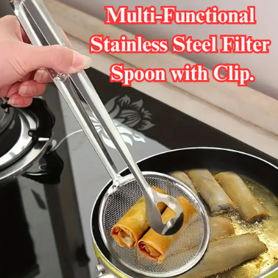 Picture of Multi-Functional Stainless Steel Filter Spoon with Clip – Oil/Frying & BBQ Strainer, Kitchen Tool (1 Pc) - NR Mart-2024 - Multicolor