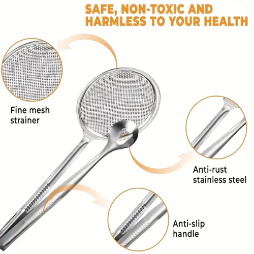 Picture of Multi-Functional Stainless Steel Filter Spoon with Clip – Oil/Frying & BBQ Strainer, Kitchen Tool (1 Pc) - NR Mart-2024 - Multicolor