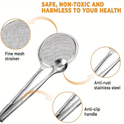 Picture of Multi-Functional Stainless Steel Filter Spoon with Clip – Oil/Frying & BBQ Strainer, Kitchen Tool (1 Pc) - NR Mart-2024 - Multicolor