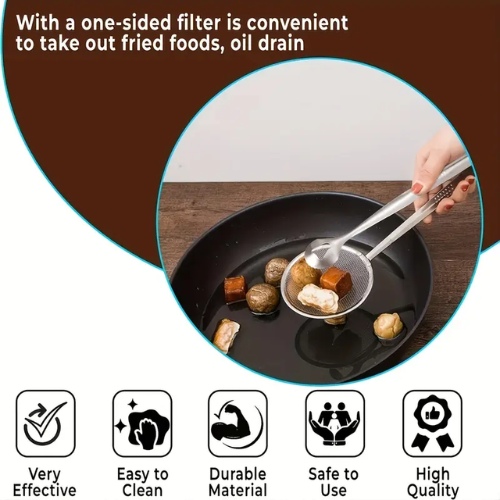 Picture of Multi-Functional Stainless Steel Filter Spoon with Clip – Oil/Frying & BBQ Strainer, Kitchen Tool (1 Pc) - NR Mart-2024 - Multicolor