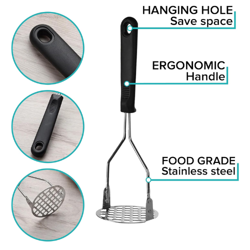 Picture of Stainless Steel Potato Masher – Long Handle Press for Smooth Alu Vorta & Veggie Mashing - NR Mart-2024 - Multicolor