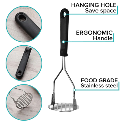 Picture of Stainless Steel Potato Masher – Long Handle Press for Smooth Alu Vorta & Veggie Mashing - NR Mart-2024 - Multicolor