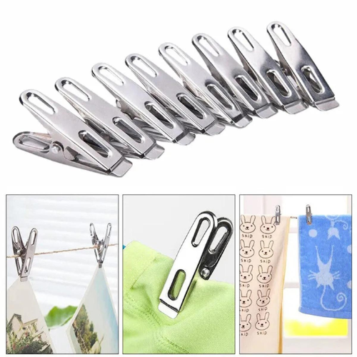 Picture of Stainless Steel Clips - 20-Pcs for Drying Hanger Rack (Silver Cloth Clips) - NR Mart-2024 - Multicolor