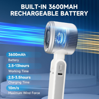 Picture of Turbo Fan HandheldRechargeable Fan Portable Mini Hand Fan USB Rechargeable Foldable Hanging Neck Fan 3600mAh USB Mini Portable Small Turbo Fan - NR Mart-2024 - Multicolor