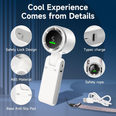 Picture of Turbo Fan HandheldRechargeable Fan Portable Mini Hand Fan USB Rechargeable Foldable Hanging Neck Fan 3600mAh USB Mini Portable Small Turbo Fan - NR Mart-2024 - Multicolor