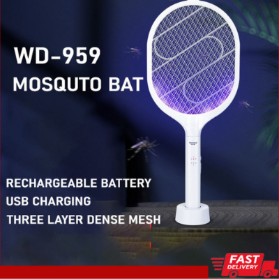 Picture of Weidasi WD-959 Mosquito Bat Rechargeable with Lure Light Insect bugs Lamp Stand Holder USB Charging Cable Included Electric Swatter Lithium Ion Battery WD 959 Mosquito Bat - NR Mart-2024 - Multicolor