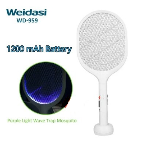 Picture of Weidasi WD-959 Mosquito Bat Rechargeable with Lure Light Insect bugs Lamp Stand Holder USB Charging Cable Included Electric Swatter Lithium Ion Battery WD 959 Mosquito Bat - NR Mart-2024 - Multicolor
