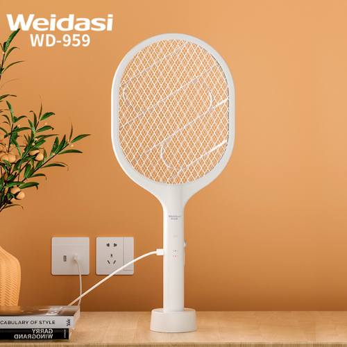 Picture of Weidasi WD-959 Mosquito Bat Rechargeable with Lure Light Insect bugs Lamp Stand Holder USB Charging Cable Included Electric Swatter Lithium Ion Battery WD 959 Mosquito Bat - NR Mart-2024 - Multicolor