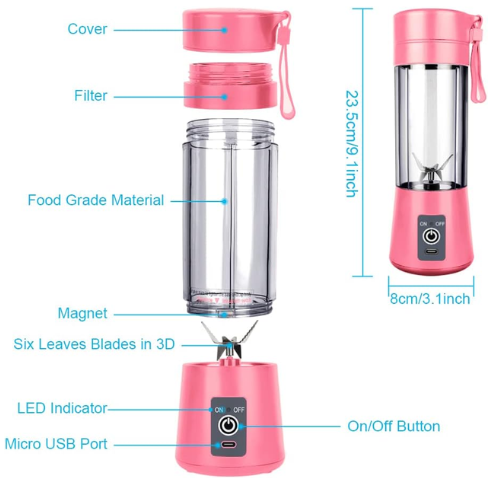 Picture of Portable USB Electric Smart Home Fruit Juicer Vegetable Juice Maker Blender Rechargeable Cup With Charging Cable - NR Mart-2024 - Multicolor
