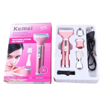 Picture of Kemei KM- 6637 4 in 1 Rechargeable Women Body, Eyebrow and Nose Hair Removal Trimmer