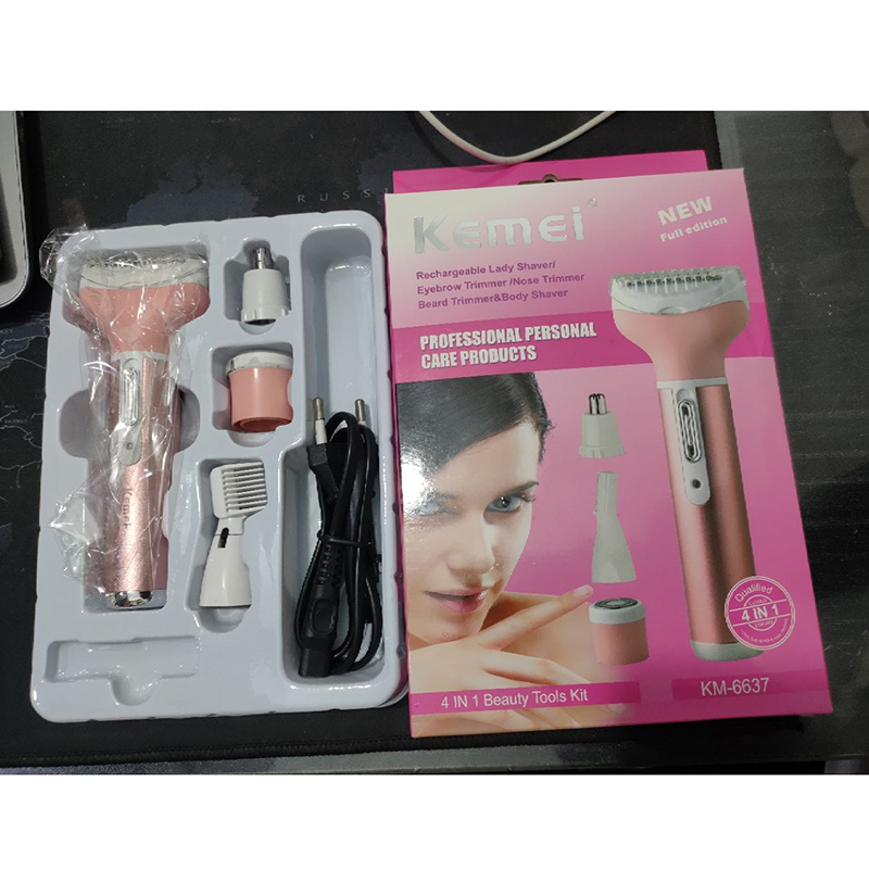 Picture of Kemei KM- 6637 4 in 1 Rechargeable Women Body, Eyebrow and Nose Hair Removal Trimmer