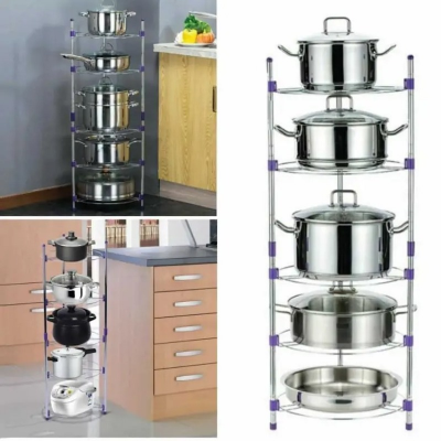 Picture of 5 Layer Rack Adjustable Super Pot Stand Organizer Kitchen Rack Stainless Steel-Multicolor