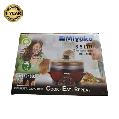 Picture of Miyako MC-400T Multi Cooker 3.5 Liter with Heat Controller including 3 pots 3 lids 1300W Big Power Red Multi Cooker Functional Electric Multi Rice Cooker Multicolor