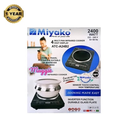 Picture of 2400 Watt Miyako Multi Pan Infrared cooker ATC-A24B2 Digital Infrared Cooker Smokeless And Energy Saving High Temperature Durable Glass Plate ATC-A24B2