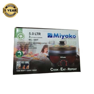 Picture of Miyako MC-580T Multi Cooker 5 Liter with Heat Controller including 3 pots 3 lids 1500W Big Power Red Multi Cooker Functional Electric Multi Rice Cooker Multicolor
