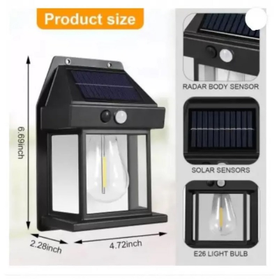 Picture of Solar Wall Lamp, Solar Tungsten Wall Light, Motion Sensor Wall Lights, Solar Tungsten Wall Light Motion Sensor LED Wall Sconce IP65 Waterproof Solar Security Light-Black