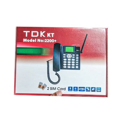 Picture of TDK KT Model No. 2200+ GSM Desk TelePhone – Dual SIM, LCD Display, SMS, FM Radio Wireless Home & Office Communication Black 