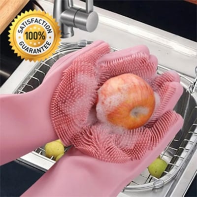 Picture of Silicon Dish Washing Kitchen Hand Gloves-1 Pair - Hand Gloves Multicolor 