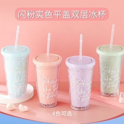 Picture of Water pot With Straw/ice broken Juice glass/Summer Colorful Water Juice Glass Bottles/cold drink mug/portable personal glass with straw - Water Bottle  Drink Bottles Multicolor 