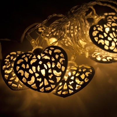 Picture of 20LED Love Fairy Lights Heart Shaped Decorative Fairy Lights 20 LED, Home Decoration light Love shape, Golden Metal Love Fairy Light, Home Decorative Lights for Birthday Party light Weeding Festival Party Gold 