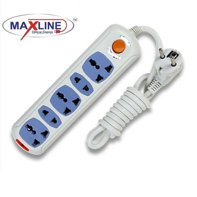 Picture of Maxline 3 Pin Socket Multi Plug Model MX 0032 Cable 2 Meter power extension cord White 