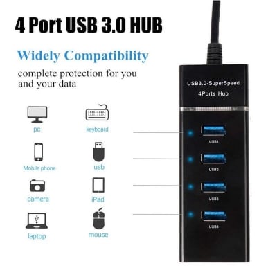 Picture of USB 3.0 Hub With 4 Ports 30CM Model : 303 - Black & White