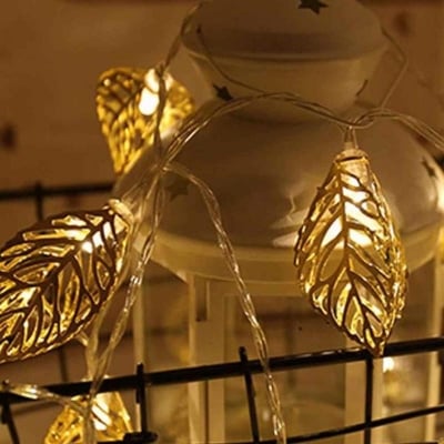 Picture of Metal Fairy light 3d leaf shape golden color current driven pieces set Gold 