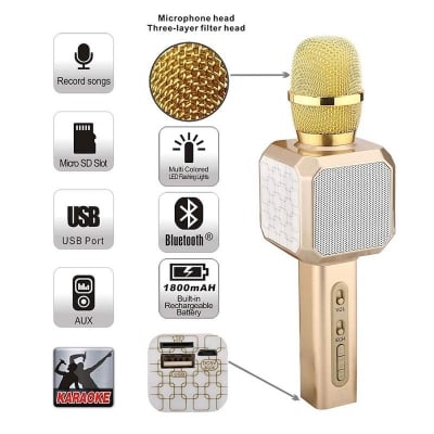 Picture of Magic Bluetooth Karaoke Microphone SU.YOSD YS-69, Wireless Professional Speaker Handheld Microphone SD Card, with USB Colorfull Neon Lights, Multicolor 