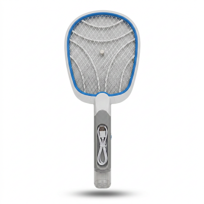Picture of Mosquito Killing Bat instant Kill Rechargeable Mosquito Swatter/Zapper Racket Electric Mosquito Killing Bat with Charging Cable & LED Lighting Double Mesh Protection Insect Bugs killer Multicolor 