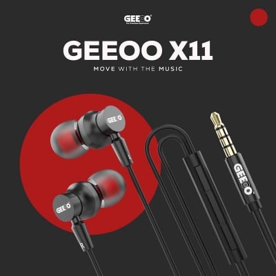 Picture of GEEOO X-11 Strong Bass IN-EAR HEADPHONE with bag and holder Black 