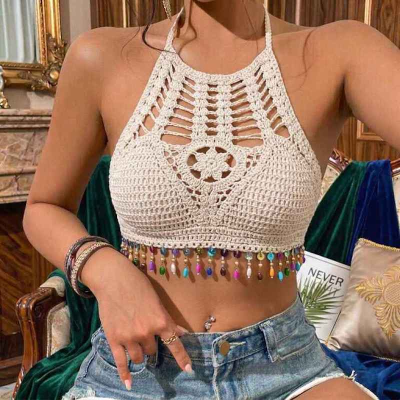 Picture of Bohemian Style Hollow Embroidery Knitted Bra-Free Size