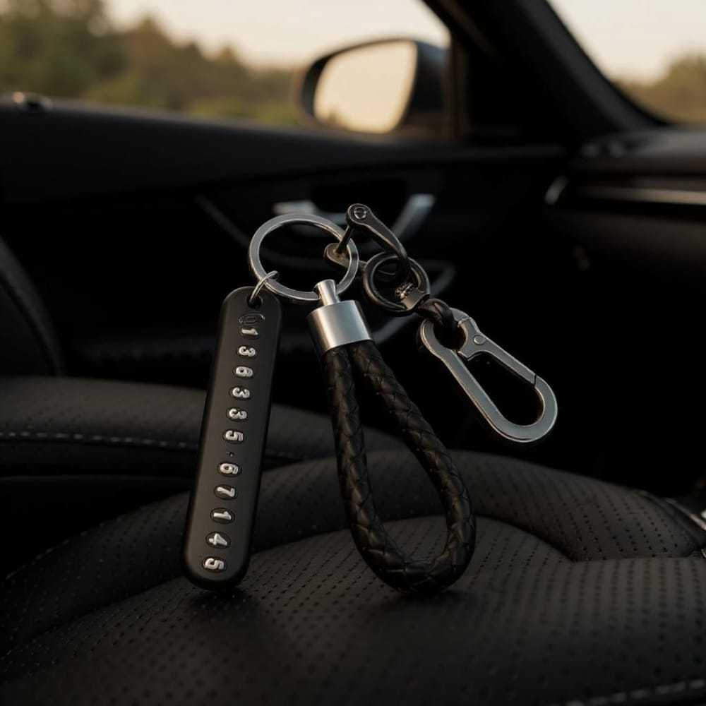Picture of Portable Anti-Lost Phone Number Key Ring Black
