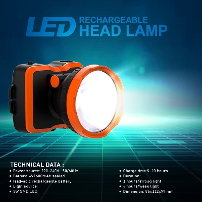 Picture of Waterproof LED Rechargeable Head Torch for Fishing Trips Gold