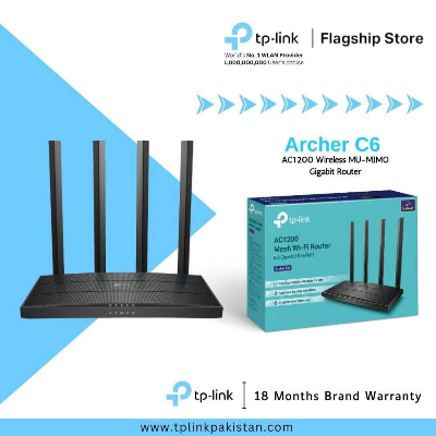 Picture of TP-Link Archer AC1200 Archer C6 Wi-Fi Speed Up to 867 Mbps/5 GHz + 400Mbps/2.4 GHz, 5 Gigabit Ports, 4 External Antennas, MU-MIMO, Dual Band, WiFi Coverage with Access Point Mode, - Black