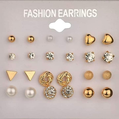 Picture of China Ear Rings Set 12 Pairs Stylish and Small metal Stud Earrings For Women - Kaner Dul - Kaner Dul Gold
