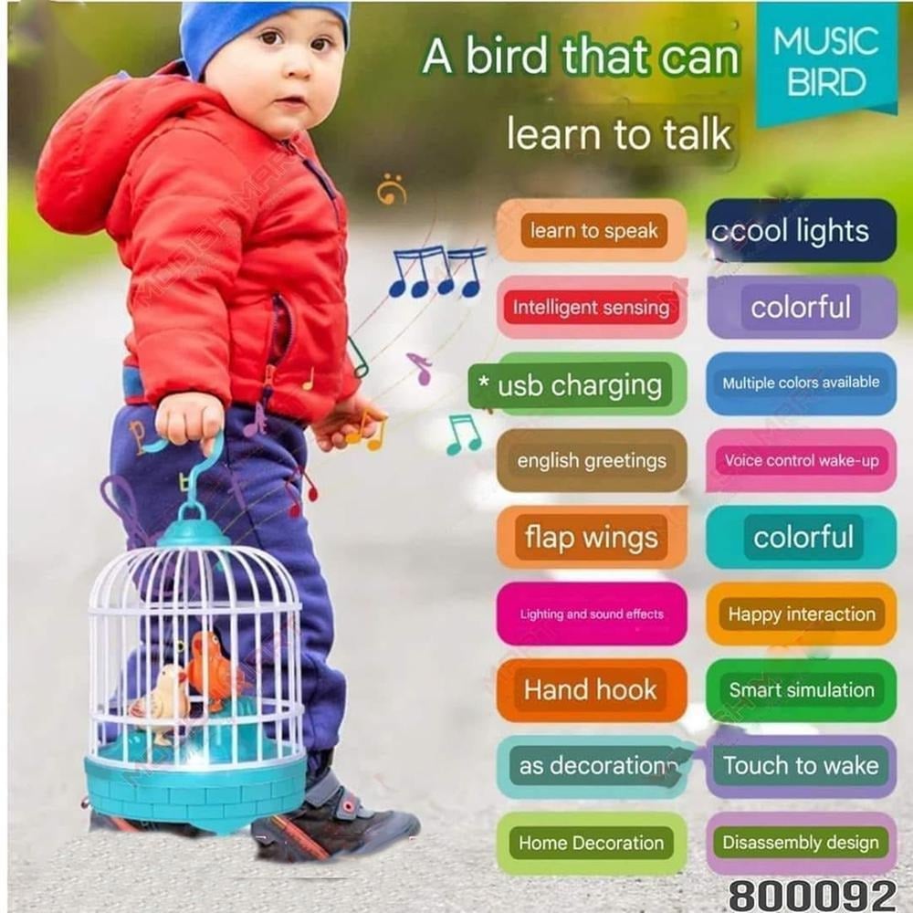 Picture of Rechargeable Electric Chirping Birds Birdcage Voice Control Talking Birds Toy - Multicolor