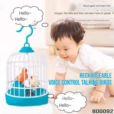 Picture of Rechargeable Electric Chirping Birds Birdcage Voice Control Talking Birds Toy - Multicolor