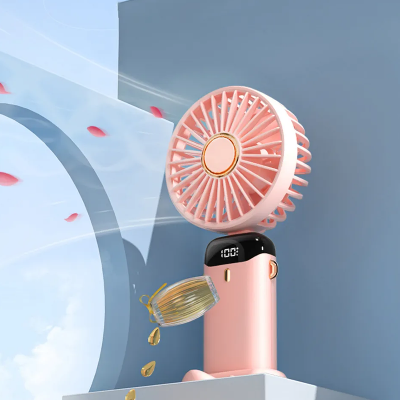 Picture of USB Handheld Mini Fan Foldable Portable Neck Hanging Fans 5 Speed USB Rechargeable Fan with Phone Stand and Display Screen - (Any Color)