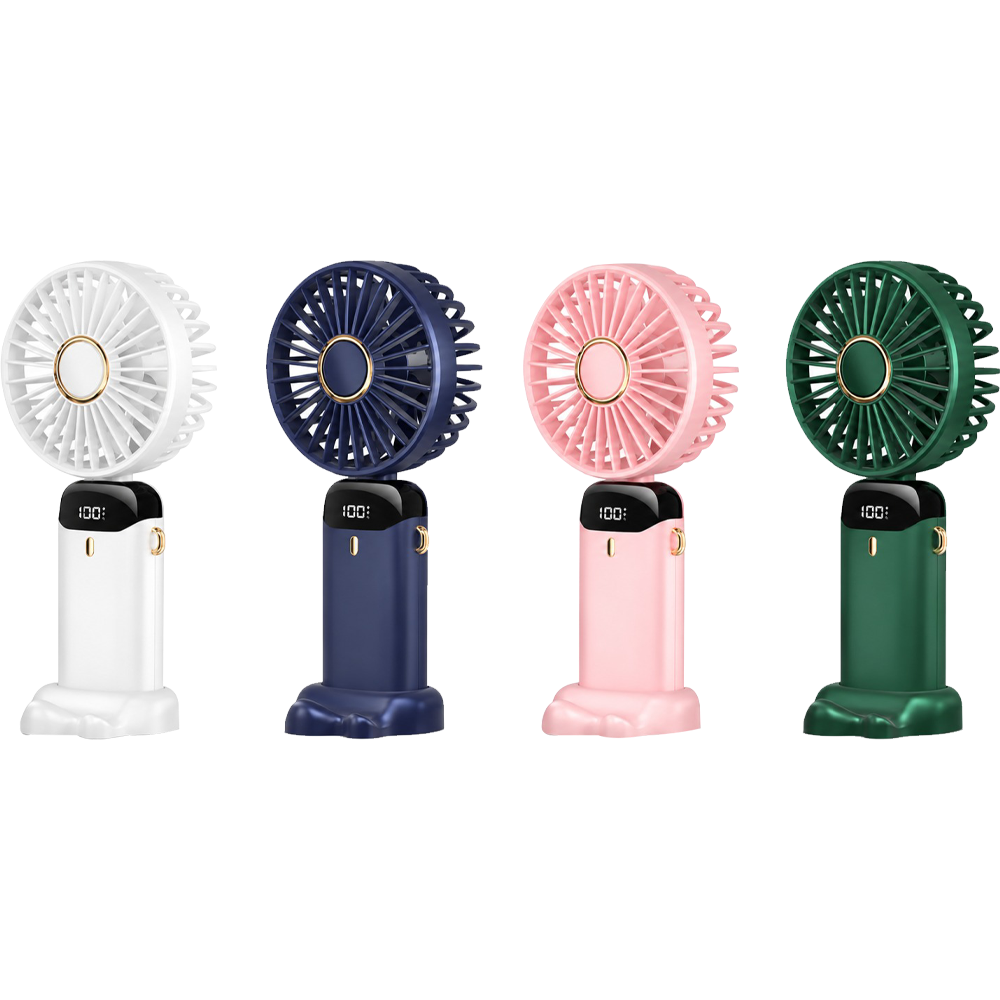 Picture of USB Handheld Mini Fan Foldable Portable Neck Hanging Fans 5 Speed USB Rechargeable Fan with Phone Stand and Display Screen - (Any Color)