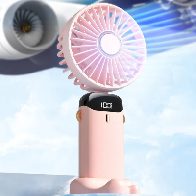 Picture of USB Handheld Mini Fan Foldable Portable Neck Hanging Fans 5 Speed USB Rechargeable Fan with Phone Stand and Display Screen - (Any Color)